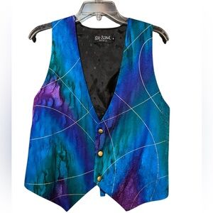 VINTAGE Silk Bijoux Wearable Art Waistcoat Small Tie Dye